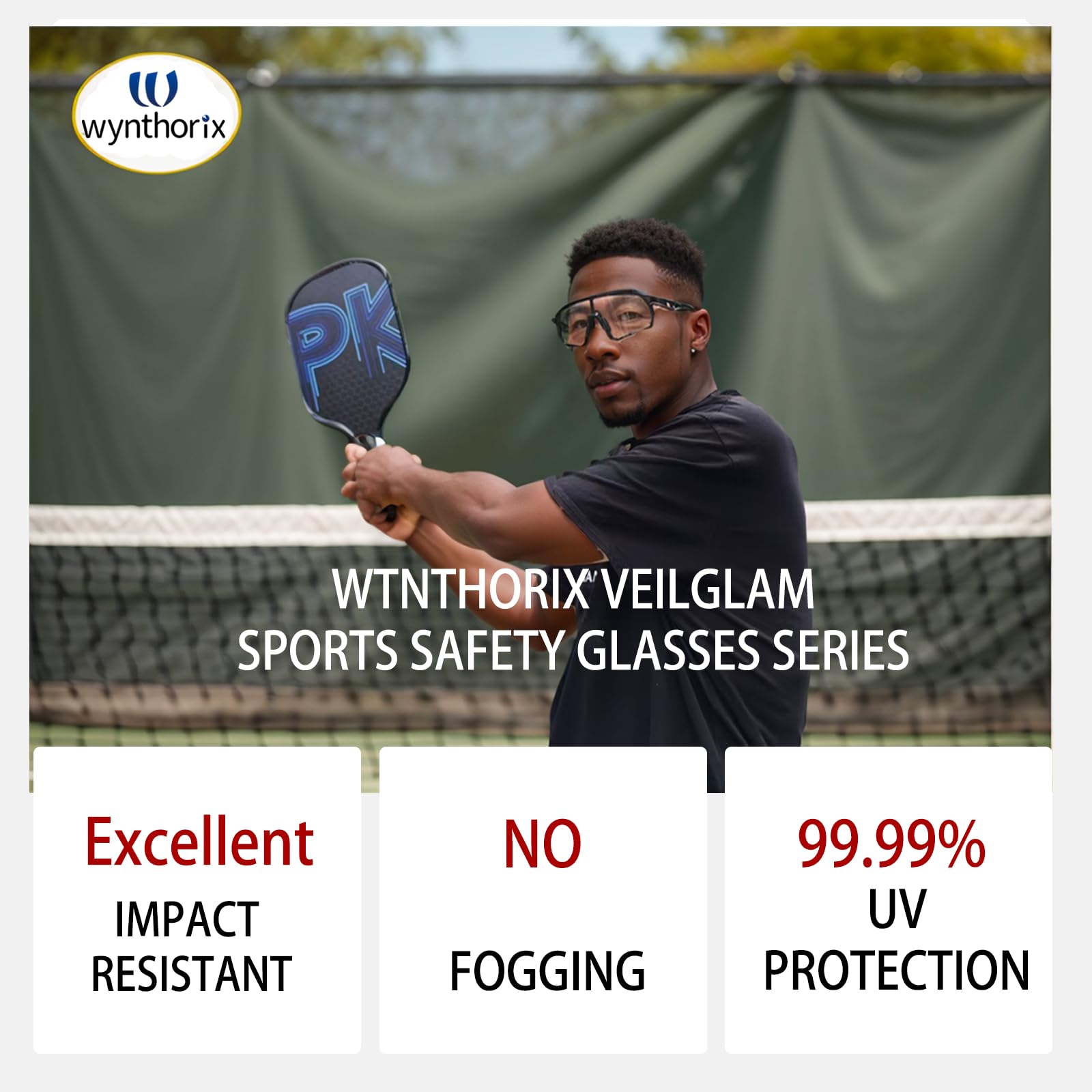 VeilGlam Pickleball-Brille für Männer und Frauen, ANSI Z87.1 Sicherheitsschutzbrille, Antibeschlag, Kratzer, Tennis, Squash, Schlägerball