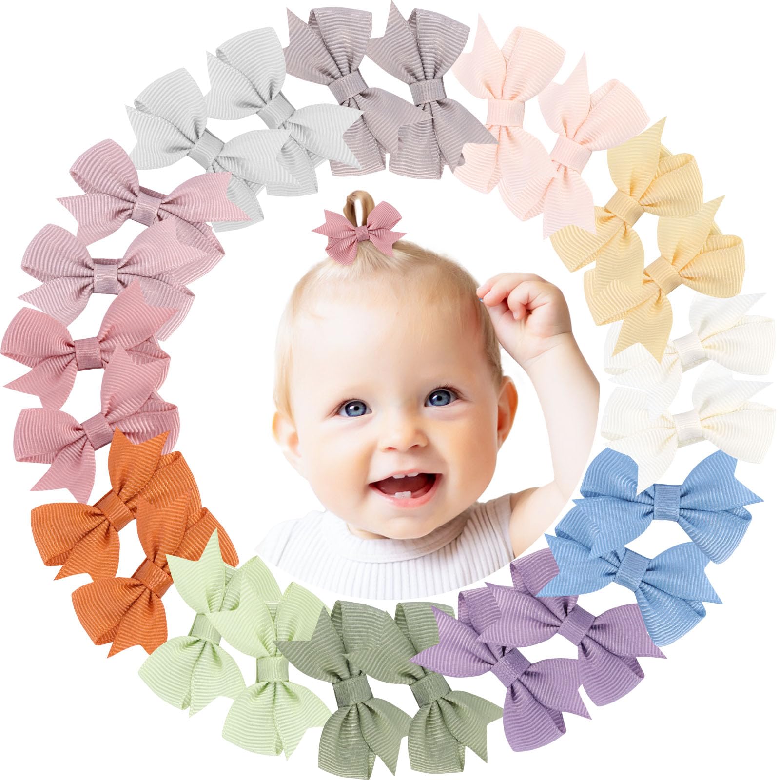 vobobe 24PCS 2inch Baby Girls Hair Bow Clips, Fully Lined Bows Hair Pins, Tiny Alligator Clips for Infants Toddlers