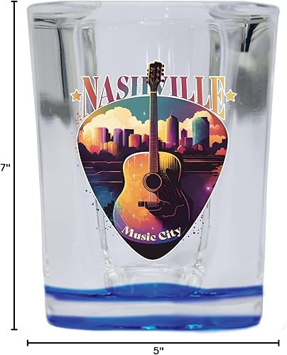 Miniatura 2 de R and R Imports Nashville Tennessee Music City Souvenir - Vaso de chupito cuadrado de 2.5 onzas, base azul