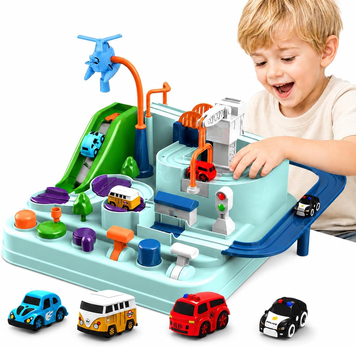 Car Adventure Toy, City Rescue Preschool Educational Toy for Age 3+