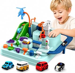 TODARRUN Car Adventure Toy, City Rescue Preschool Educational Toy Vehicle Parent-Child Interactive Racing Kids Toy, Toddler Car Toys for 3 4 5 6 7 8 Year Old Car Track Gifts for Kids