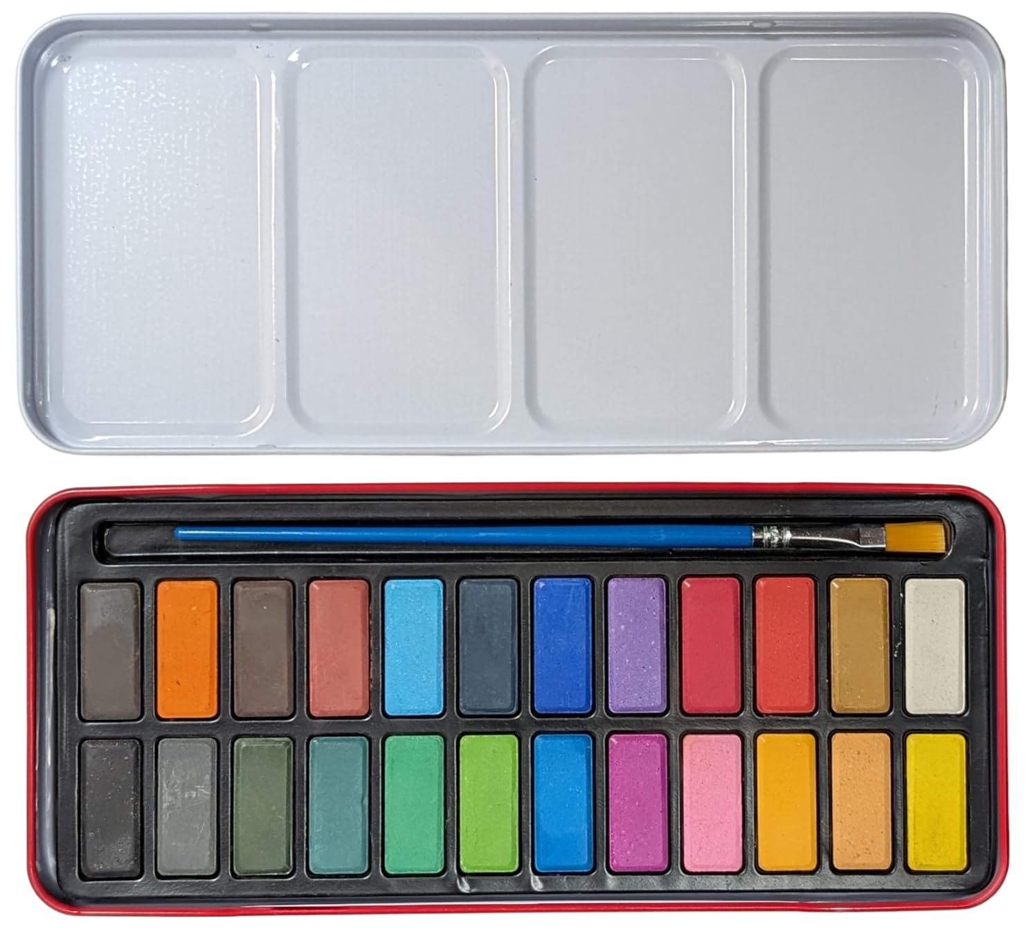 Quickdraw Assorted 24 Colour Watercolour Paint Set With Brush In Metal Tin – Artist Watercolour Block Paints Travel Palette For Beginners & Hobbyists – Portable Painting Kit With Mixing Tray Lid – Easy To Mix Paints Set