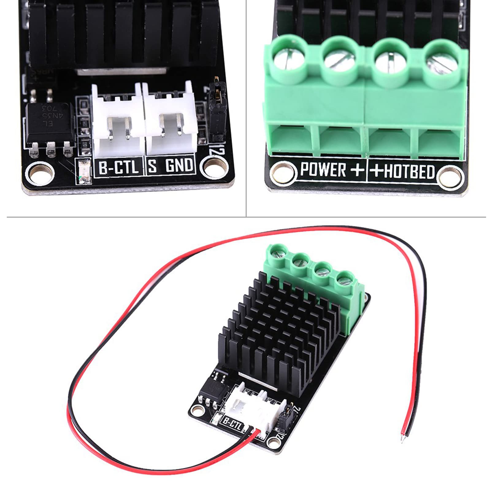 MOSFET 3D Printer Verwarmingsmodule – 30A, 280A Piek, Met Koellichaam, Voor Verwarmd Bed