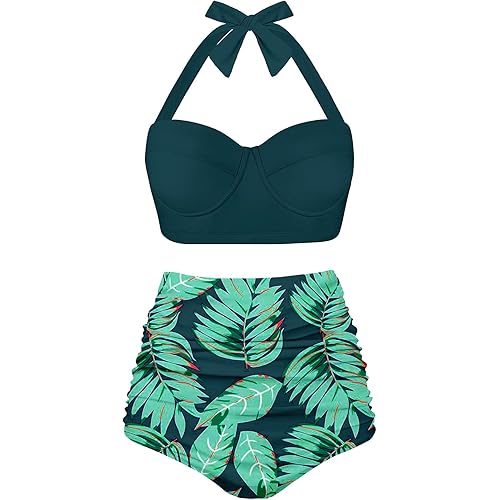 Angerella Women Vintage Polka Dot High Waisted Bathing Suits Bikini Set