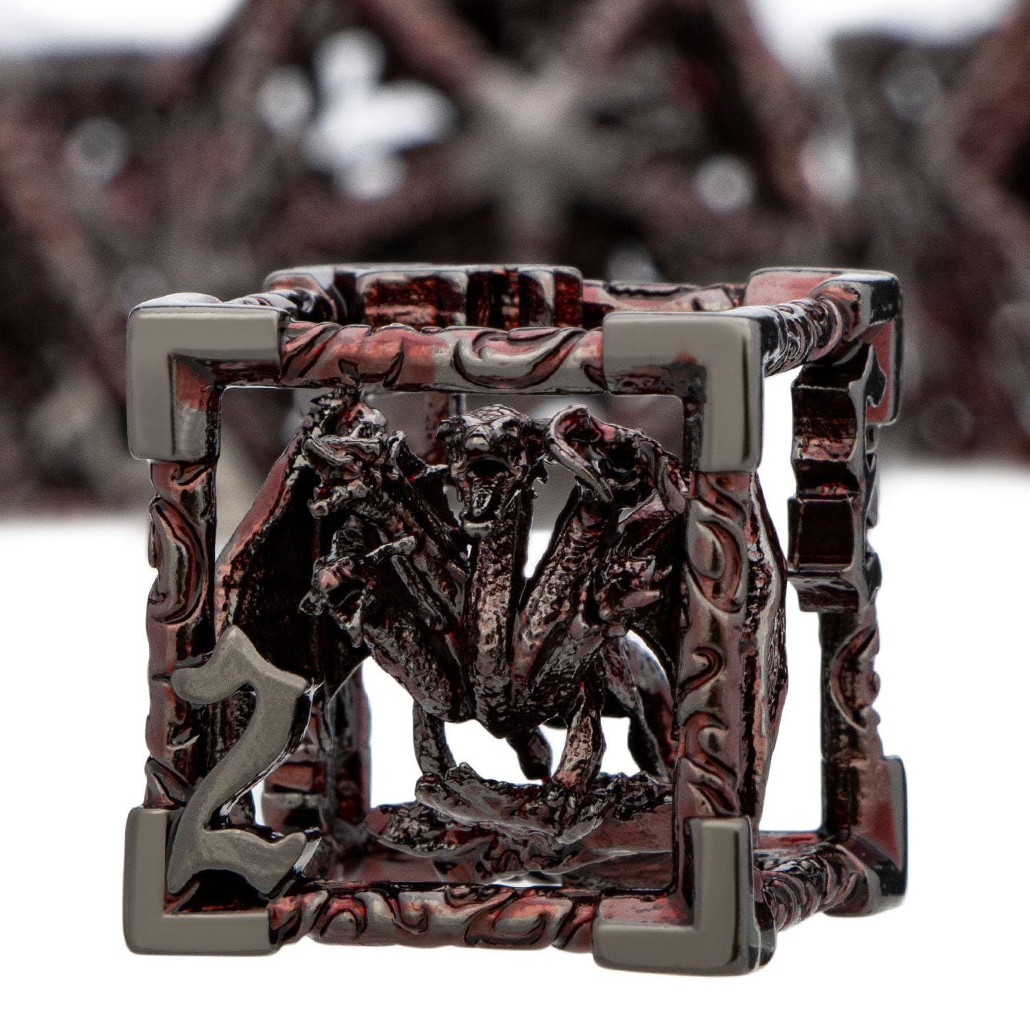 ARUOHHA Hollow DND Dice Set Black Red 5-Headed Dragons D and D Dice with Gift Box, RPG Role Playing Games 7PCS Metal Dungeons Polyhedral Dice Set D20 D12 D10 D8 D6 D4