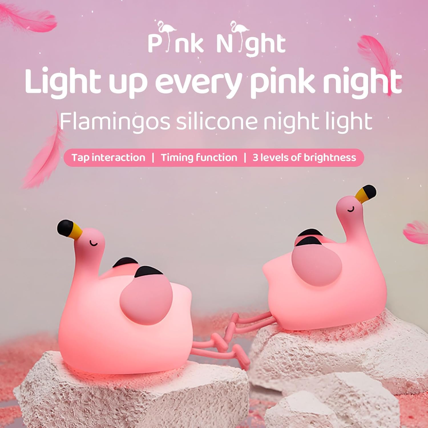 DADYLOBO Pink Flamingo Night Light for Kids, Dimmable Silicone LED Baby Nursery Night Light, Funny Nightlight Girls Trendy Gifts, Rechargeable Bedside Lamp Kawaii Pink Decor for Bedroom Home Office - Image 2