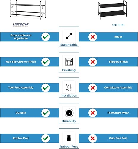 Miniatura 4 de USTECH Zapatero expandible, organizador de almacenamiento ajustable de 2 niveles, estante de almacenamiento de zapatos de metal apilable, ajustable,