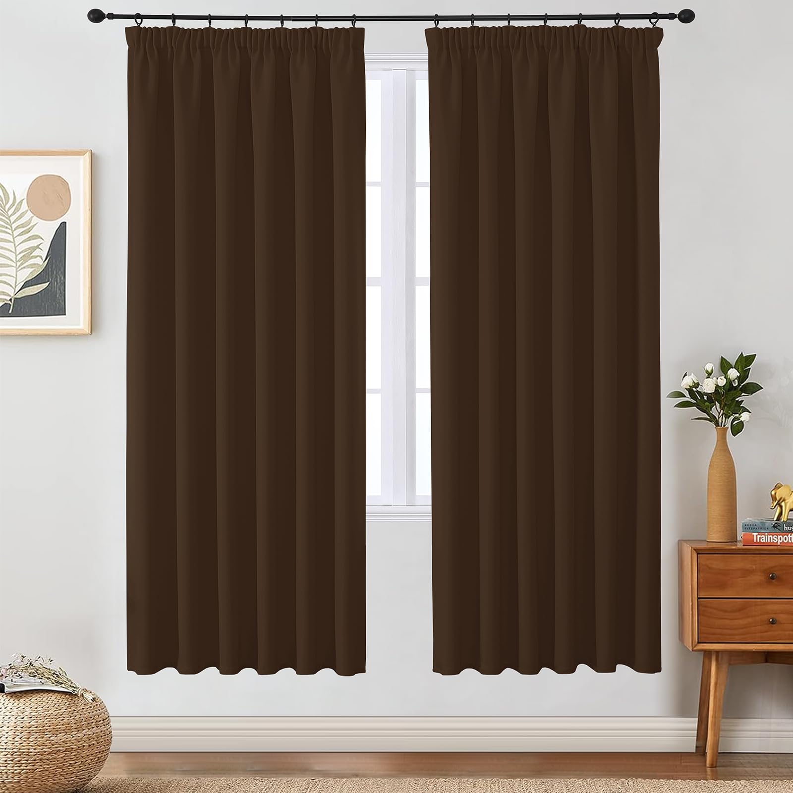 VEHEDE Brown Blackout Curtains for Living Room – Pencil Pleat Thermal Curtains, Noise Reducing & Privacy, W46 x L72 Inch, Navy Blue, 2 Panels