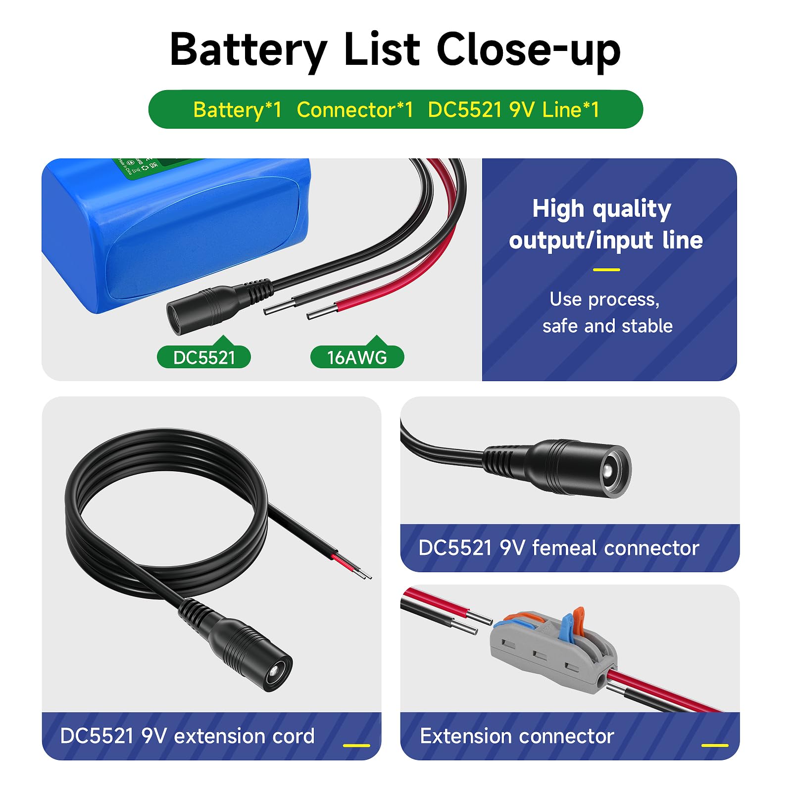 Batterie Lithium-ION 12 V 5600 mAh avec Chargeur et Ligne de Connexion pour Radio, appareils Photo, caméscopes, Orgue électronique, Lampe de Lecture DIY, télescopes, Sonar, Outil de Signal