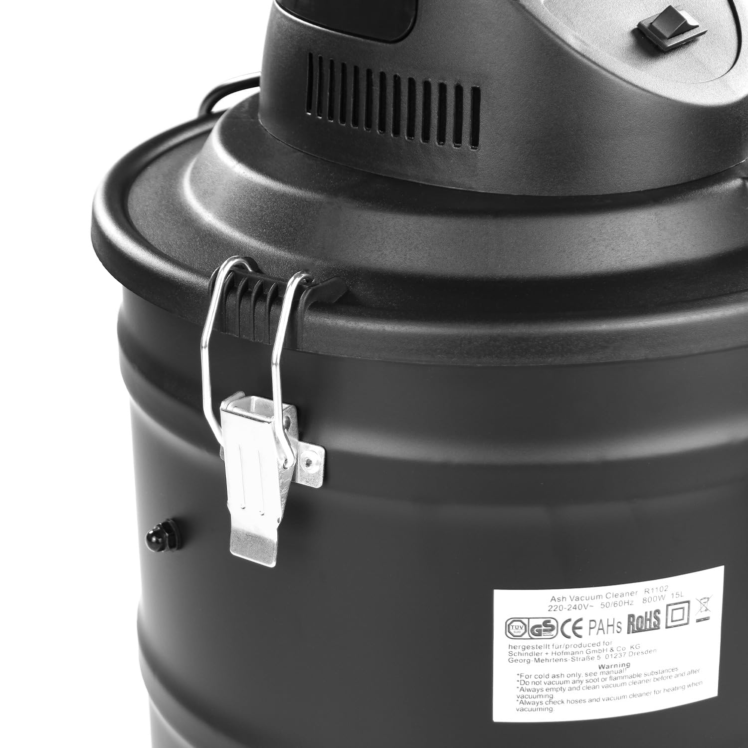 Raik - Aspirateur à cendres 15L 800W sans sac pour cendres froides, poêle à bois, barbecue, poêle à granulés, filtre, tuyau d'aspiration de 1m, nettoyage du filtre, aspirateur pour cheminée