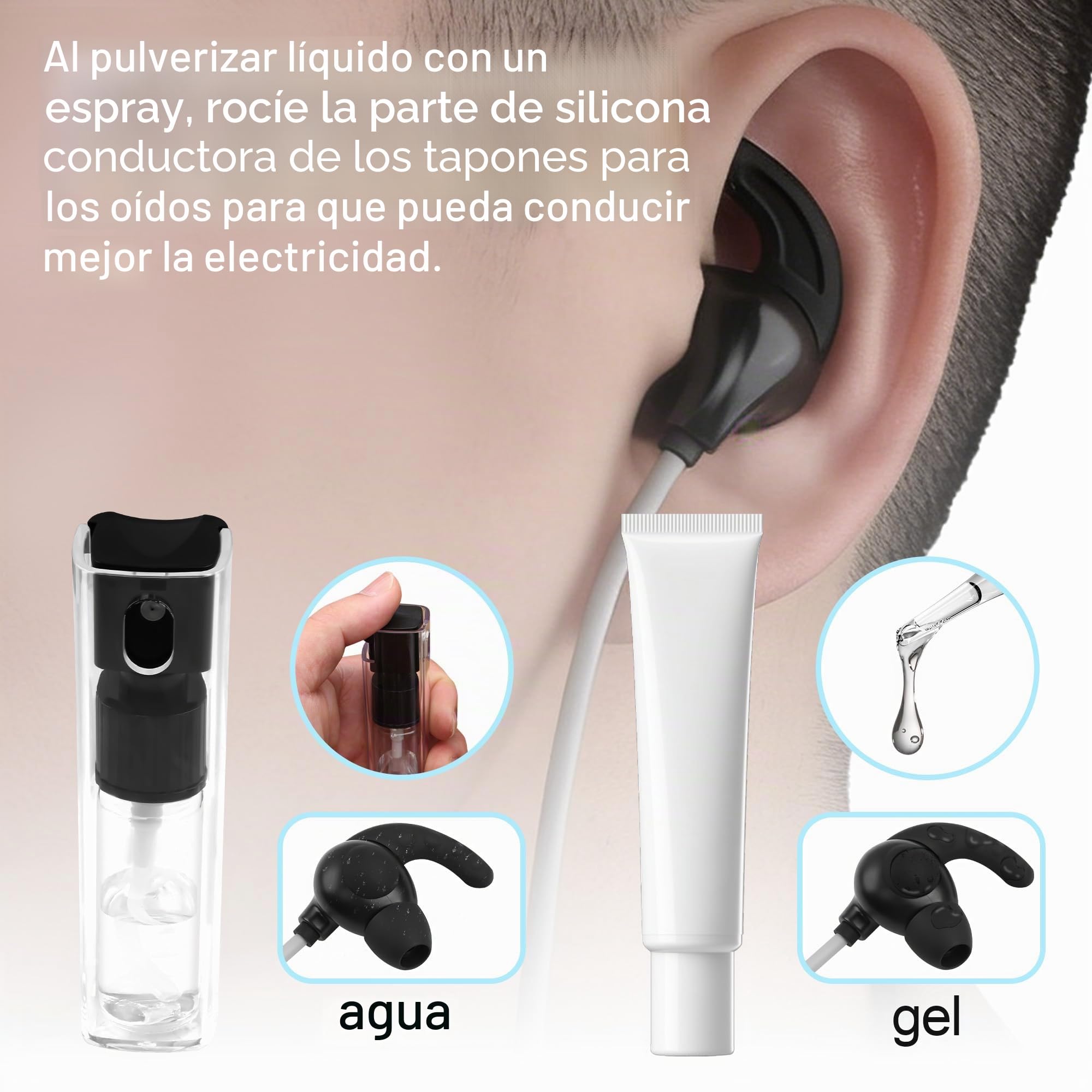 Estimulación del nervio vago con tapón auricular para conector de pin hembra de 2.0mm con botella de spray y 2 puntas reemplazables para auriculares, compatible con AVNS y TaVNS 0.35M