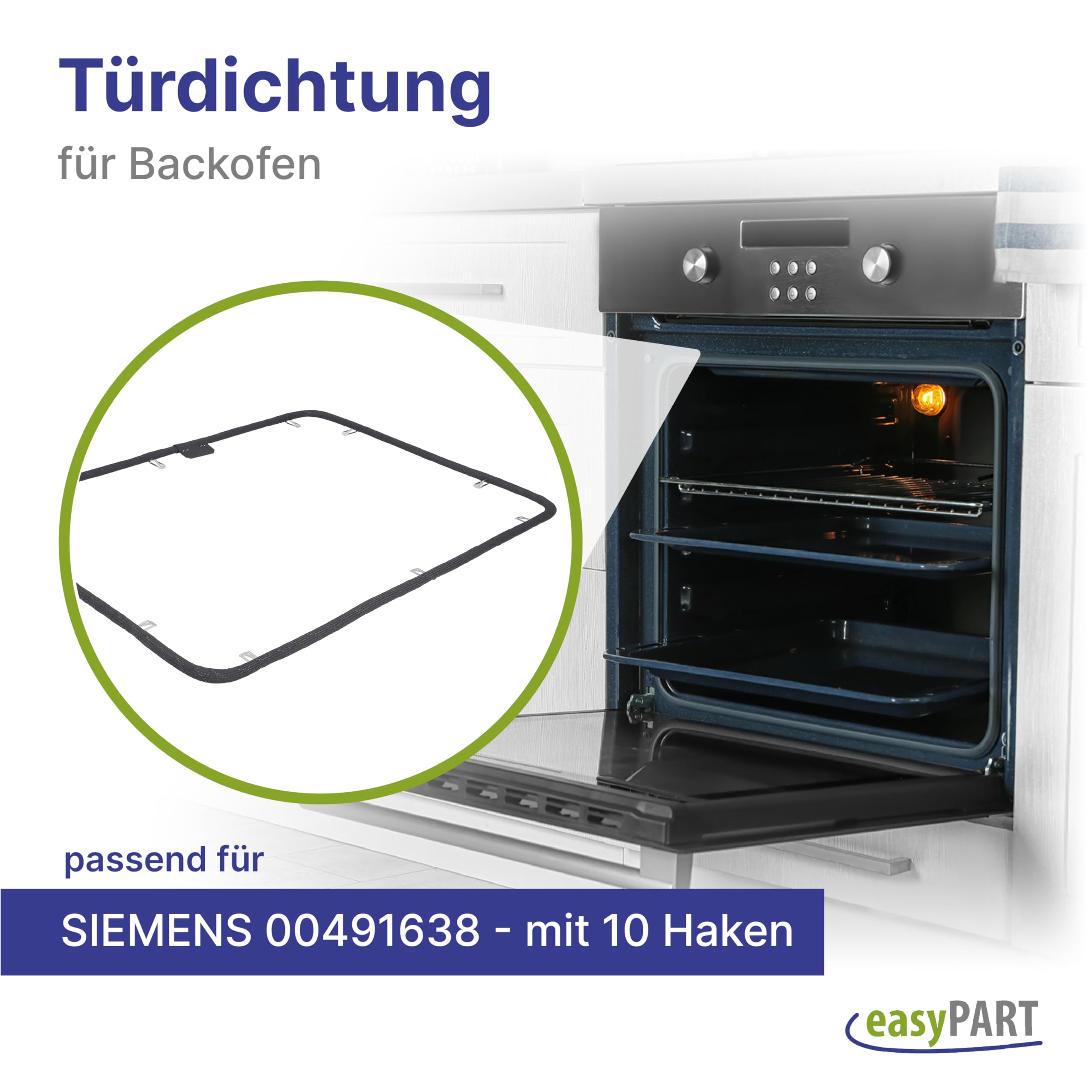 easyPART passend für BOSCH 00491638 Türdichtung Tür Dichtung Backofen Ofen | Herd Siemens 491638, EUROPART 804234, eu804234, 03121597, Backofentürdichtung, 10115897, Kompatibel mit Bluparts