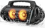 W-KING Haut-parleur Bluetooth Loud, 120W Haut-parleur portable Bluetooth Wireless Party Boombox avec 2* Subwoofer/70W Basse profonde, lumières/IPX6/42H/DSP/EQ/BT5.4/USB/TF/AUX, 110dB Haut Parleur Stereo Sound