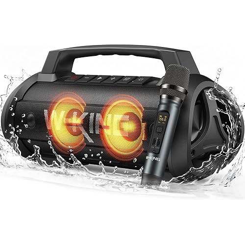 W-KING Portable Bluetooth Speaker with Wireless Microphone, 120W Peak 70W RMS Waterproof Speakers with Subwoofer Outdoor Speakers Bluetooth Boombox/42H/Bass Up/DSP/AUX/Stereo Pairing