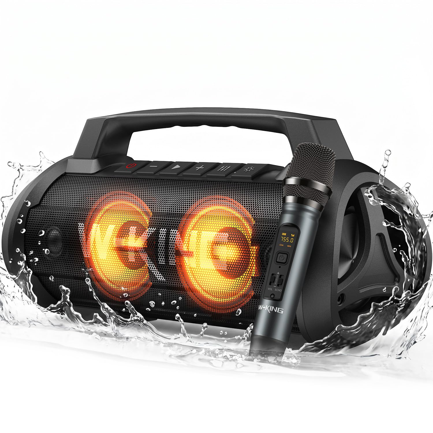 W-KING 120W Peak Cassa Bluetooth Portatile, 70W Altoparlante Bluetooth Speaker Super Bass, EQ, Party Esterno Speaker con Luce LED, IPX6/Powerbank/Hi-Fi/DSP/TF/42H/Luci/MIC in, per Party (MIC-Nero)