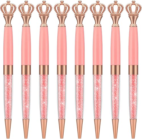 Miniatura 9 de Juego de 8 bolígrafos de corona de cristal negro, bolígrafo personalizado para mujeres, niños, niñas, niños, suministros de oficina, grabado con tu