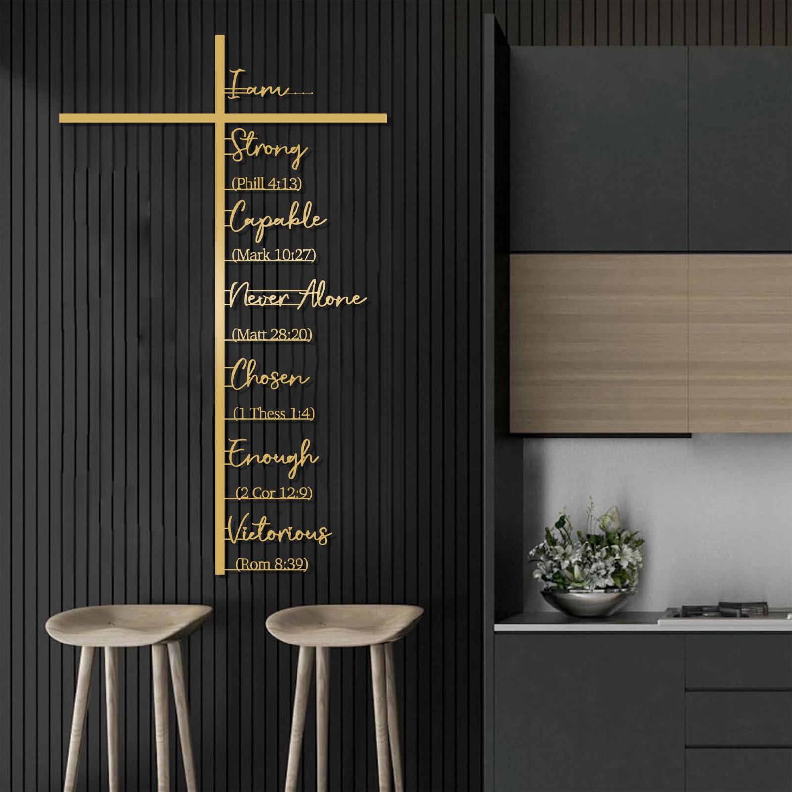 Generisch Metall-Wandkunst, Metallkreuz-Wanddeko, Kreuze und Bibelvers, christliche Wandkunst, Schriftdekorationen, Jesus-Kreuz-Deko, Phil 4,13, Matth 28,20, Röm 8,39 (Silber, 76 x 46 cm)