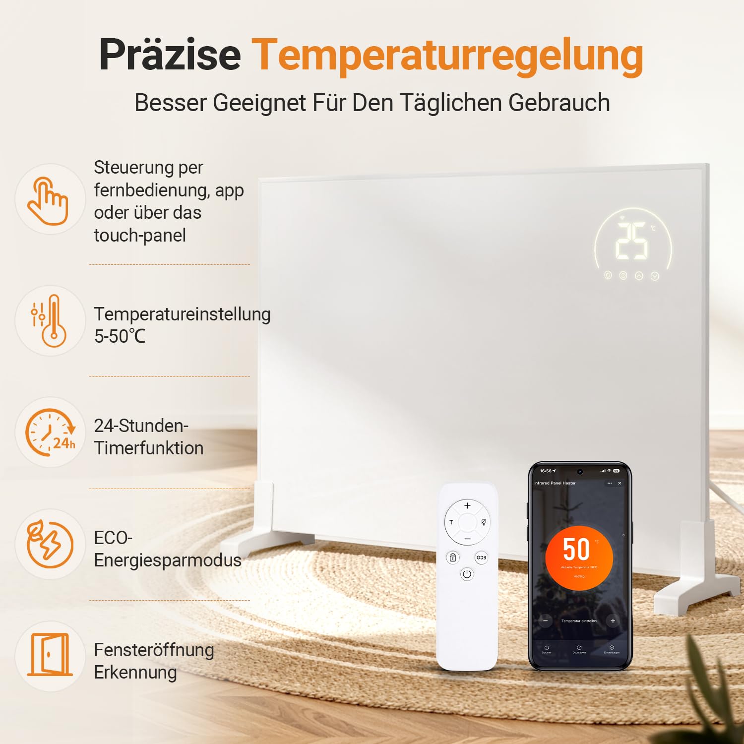 Ogrzewanie na podczerwień 300 W z termostatem i pilotem zdalnego sterowania, ogrzewanie ścienne na podczerwień z ochroną przed przegrzaniem, mobilne ogrzewanie na podczerwień, ogrzewanie