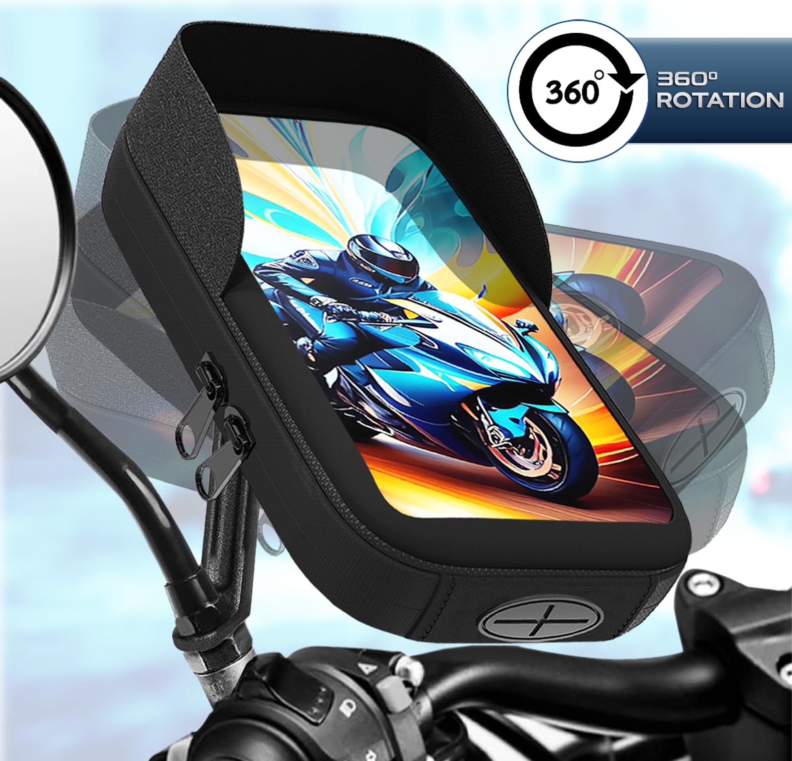 Soporte movil Moto retrovisor Scooter Funda Impermeable con Cubierta Antideslumbrante Compatible con Teléfonos de hasta 7.5" valido para Espejo retrovisor de Moto y Scooter