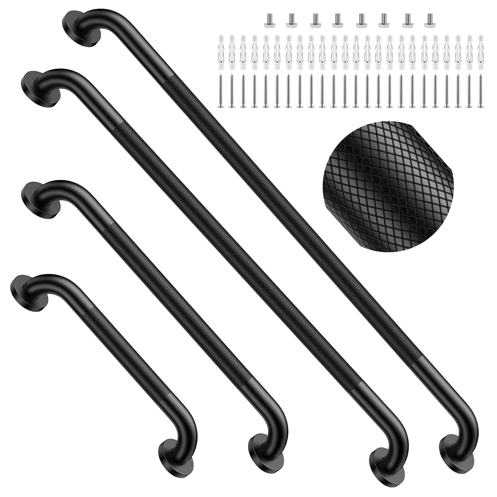 Commercial Grab Bar Bundle 16"24"36"40", Black Shower Grab Bar Set