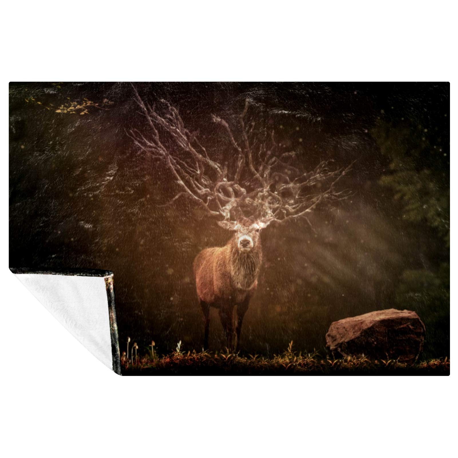 Couverture douce de motif cerf 150x100 cm en flanelle chaude pour lit et canapé