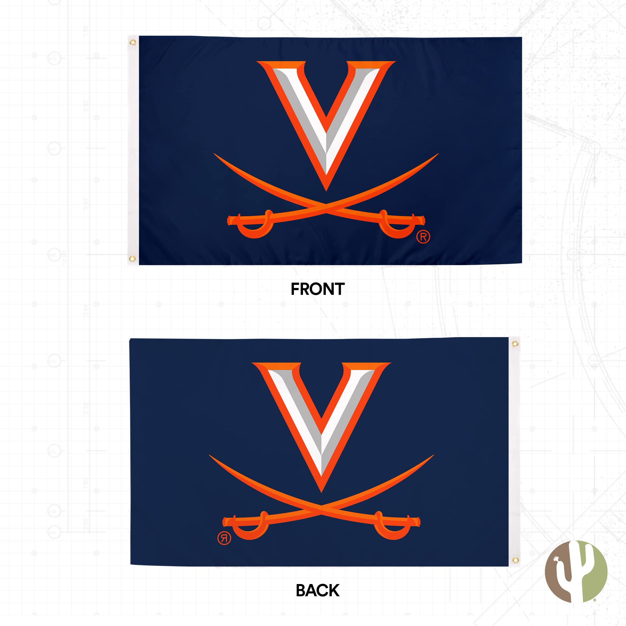 Desert Cactus University of Virginia UV Flag - 3 x 5 Feet Cavaliers Banner, Indoor/Outdoor Durable Fabric, 100% Polyester Design (Style 1)
