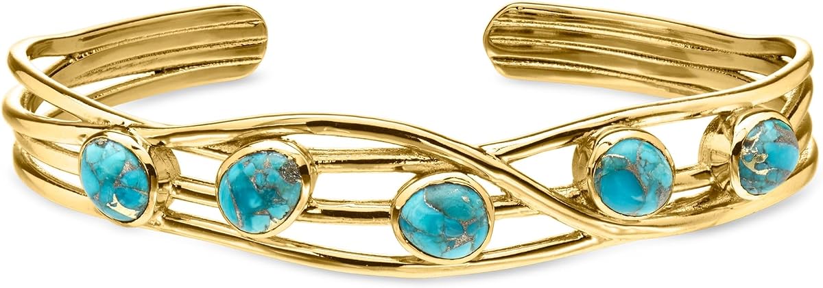 14kt Yellow Gold-Plated Cuff Bracelet With Turquoise