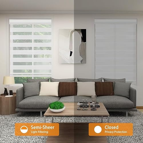 Miniatura 5 de Youngoo Persianas sin cordones de cebra para ventanas, persianas enrollables para puertas corredizas de vidrio, doble capa de tela transparente,