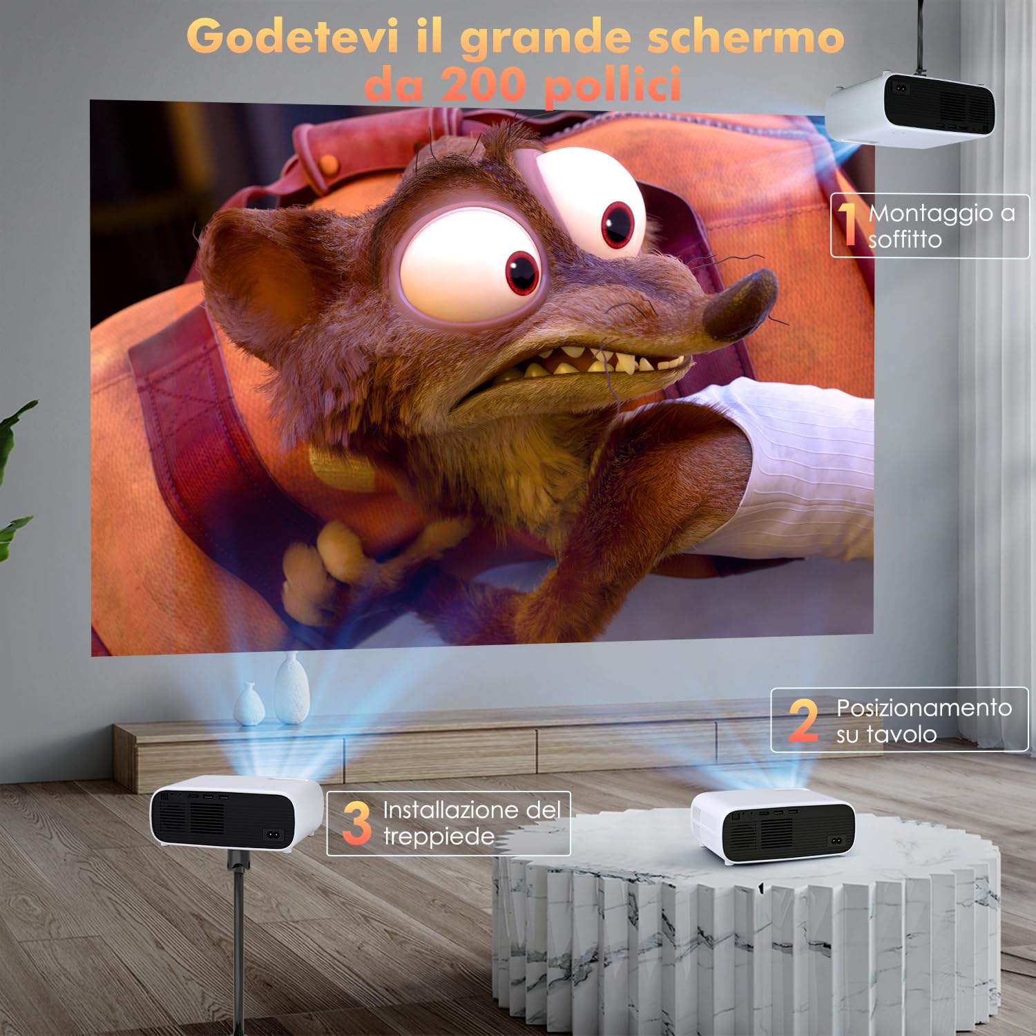 2025 Nuovo Mini Proiettore, Proiettore Bluetooth 18000 Lumen, Supporto 4K, Proiettore portatile Home Cinema LCD WiFi 5G, Compatibile con iOS/Android/Laptop/HDMI/PC/TV Stick/USB