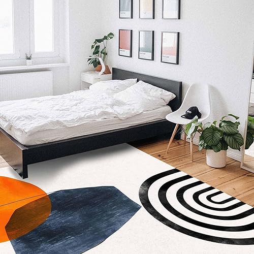 Miniatura 7 de Alfombra contemporánea antideslizante de mediados de siglo, bohemia, moderna, geométrica, naranja, círculo, carnaval, parte trasera de goma,