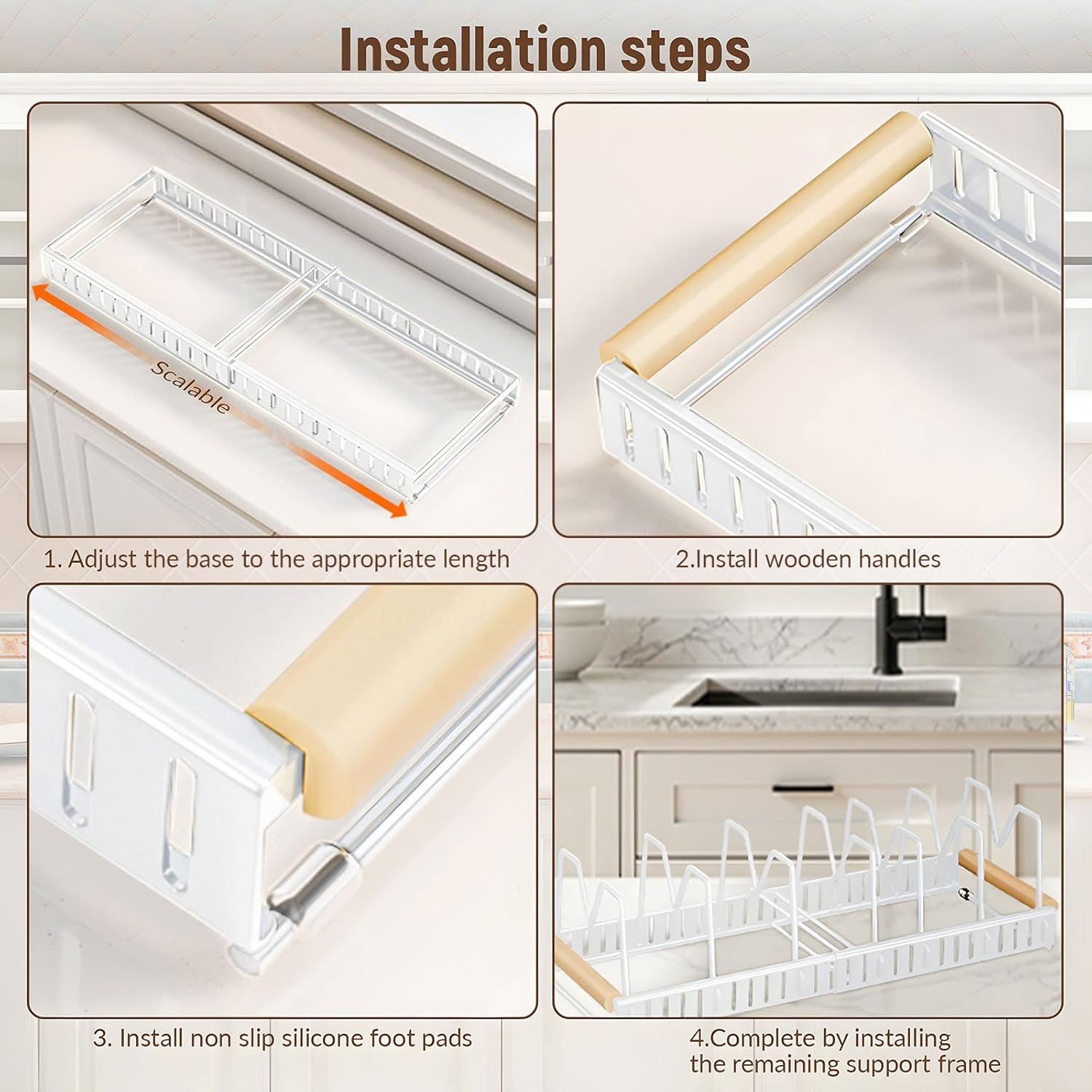 Lid Organizers Inside Cabinet, Expandable Pot Lid Organizer Holder With 6 Adjustable Dividers, Extension And Contraction Total Length 31-57.5cm (White, 6 Dividers)