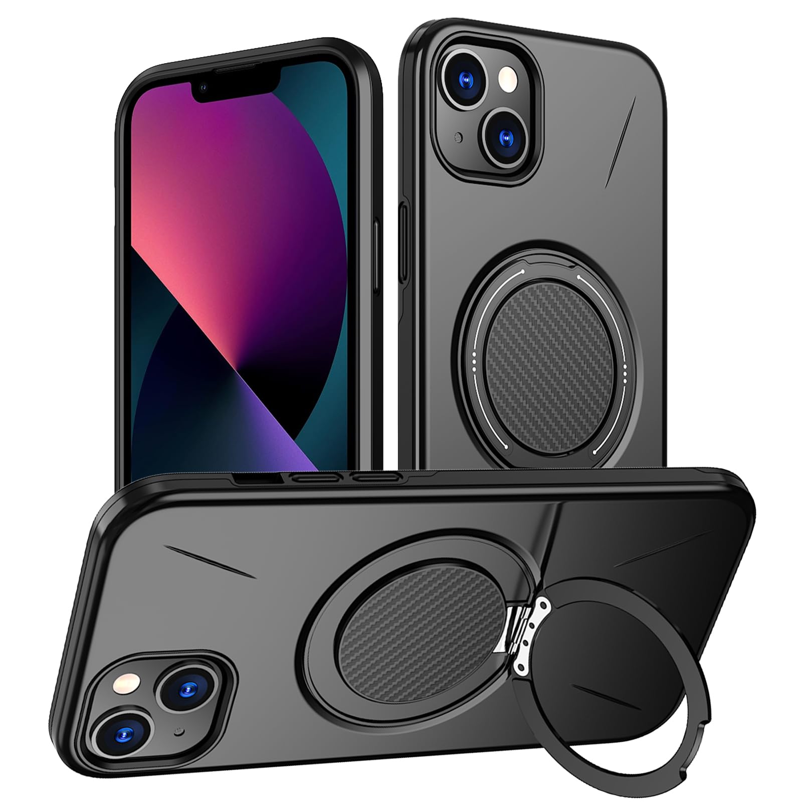 Vanki für iPhone 13 5G Hülle Kompatibel mit Mag-Safe iPhone 13 Handyhülle Magnetisch mit 360 Grad Ring Ständer iPhone 13 Schutzhülle aus Flexiblem TPU und Robustem PC Doppelschutz (Schwarz)