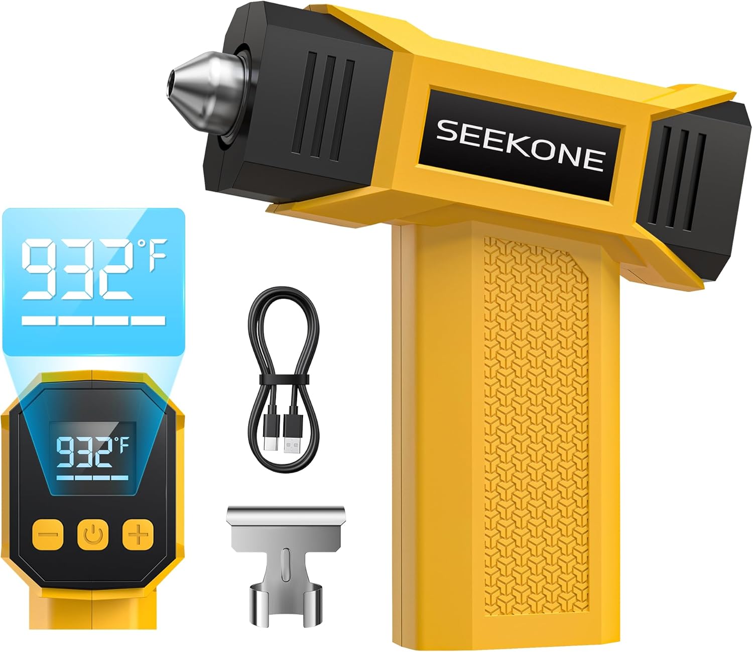 SEEKONE 7.2V Cordless Mini Heat Gun with Variable Temperature 212-932℉, 5000mAH Hot Air Gun with USB Charge, LCD Display and Memory Function, Reflector Nozzle for 3D Printing, Crafts and Shrink Tube