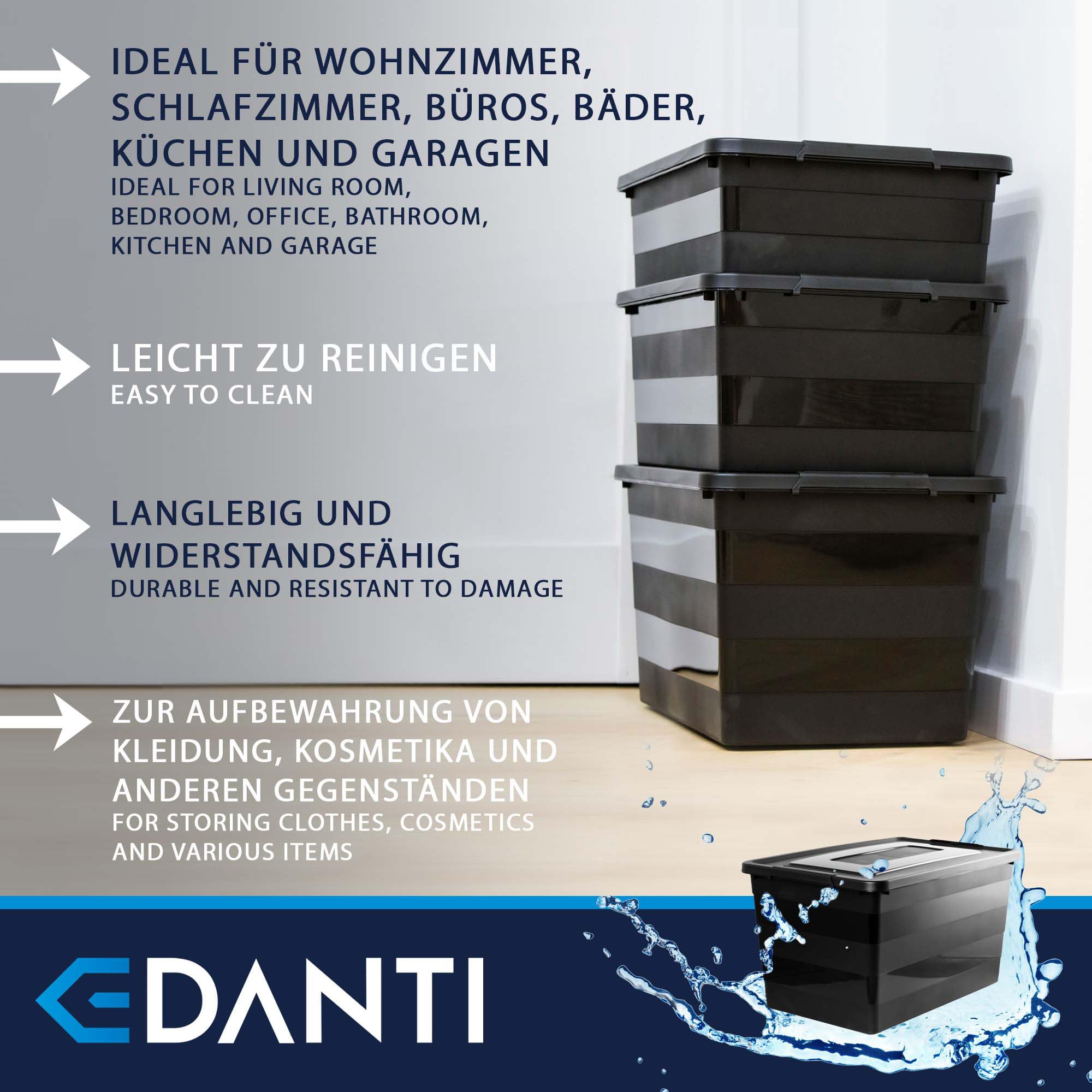 3x Aufbewahrungsbox Mit Deckel Mit Rollen 3er-Set 28L, 40L, 55L Organizer Kunststoff Behälter Container Mit Rädern Kleiderboxen Box Plastik Schwarz