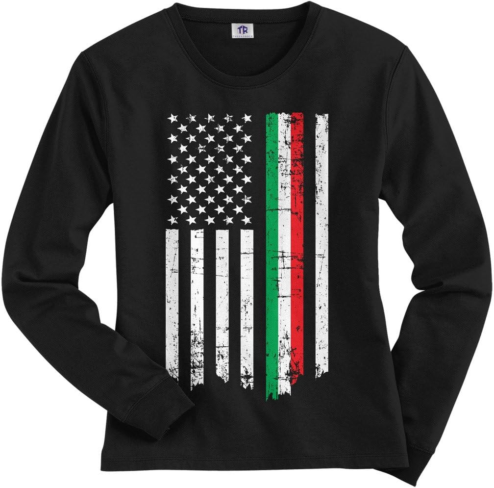 Threadrock Women's Italian American Thin Line Flag Long Sleeve T-Shirt