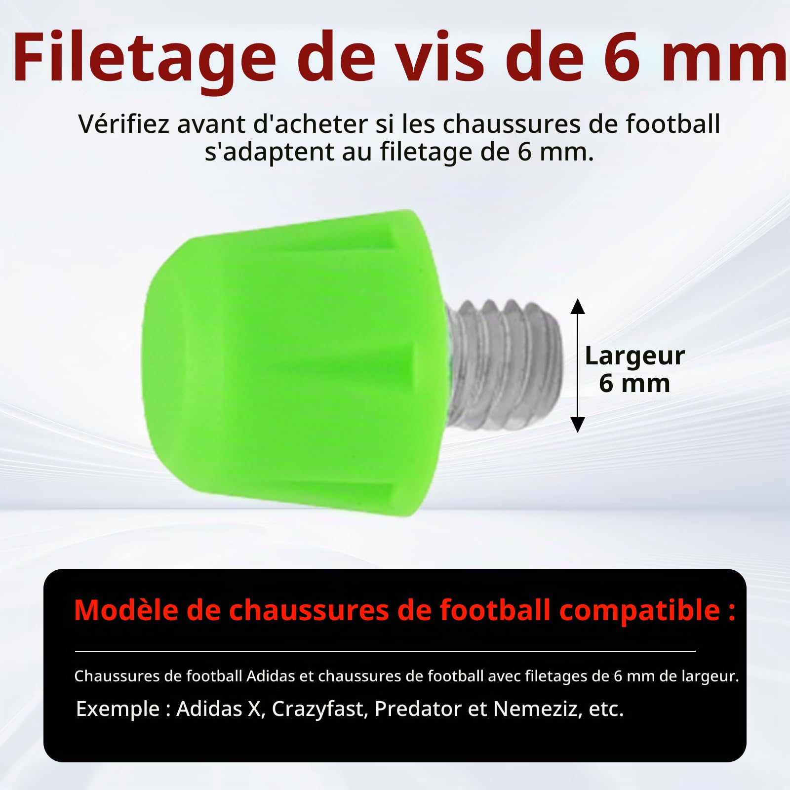 12 Crampons de Football en Plastique, Compatibles avec Crampon Adidas, Filetage M6, 8 x 8 mm et 4 x 11 mm, Couleur Verte, avec Clé