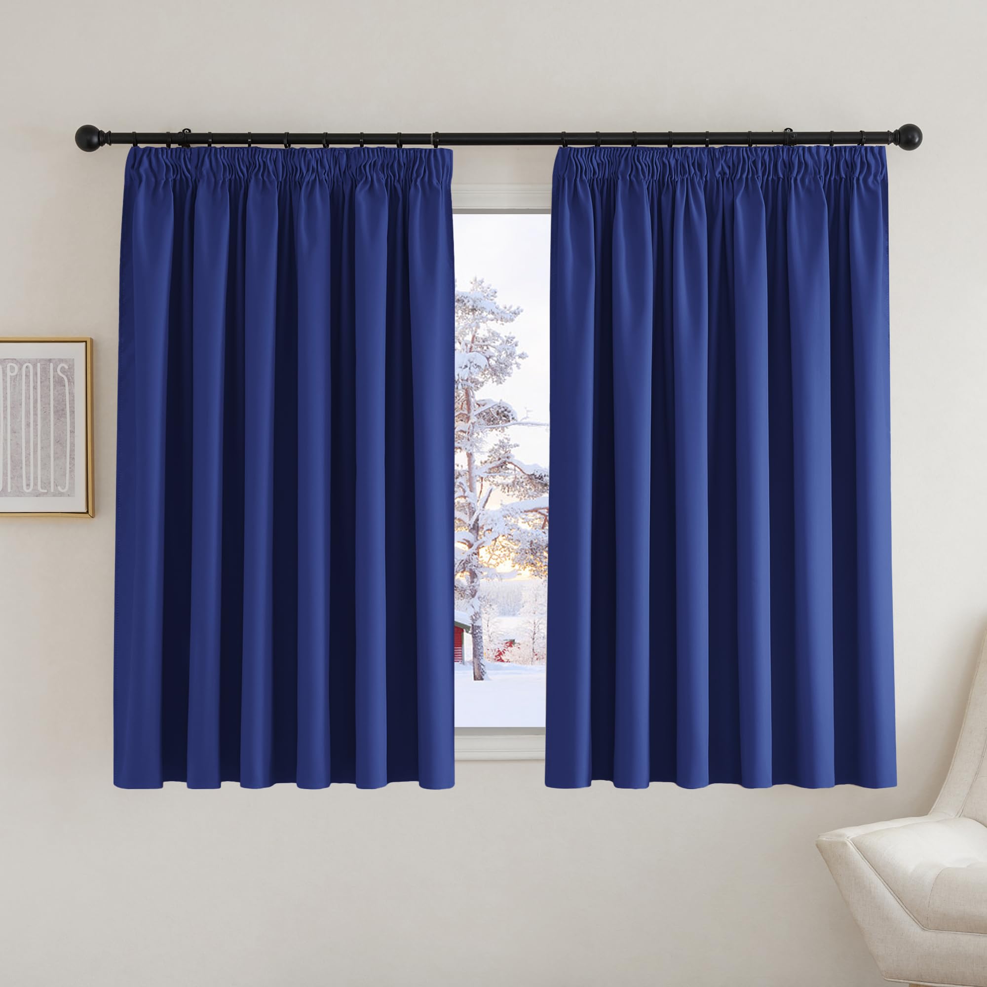 PONY DANCE Kids Pencil Pleat Thermal Blackout Curtains for Bedroom Window Treatment - Extra Wide 90x54 Inch with Hooks, 2 Panels, Blue