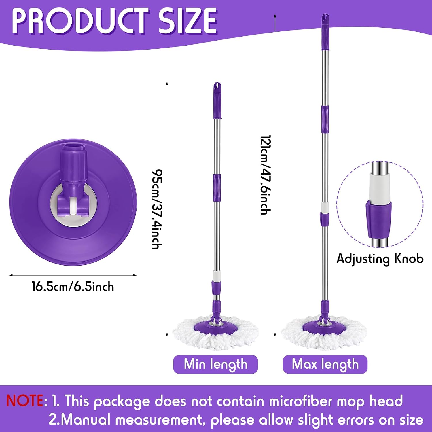 Rtteri Spin Mop Replacement Handle, 360 Rotating Telescopic Pole, Purple