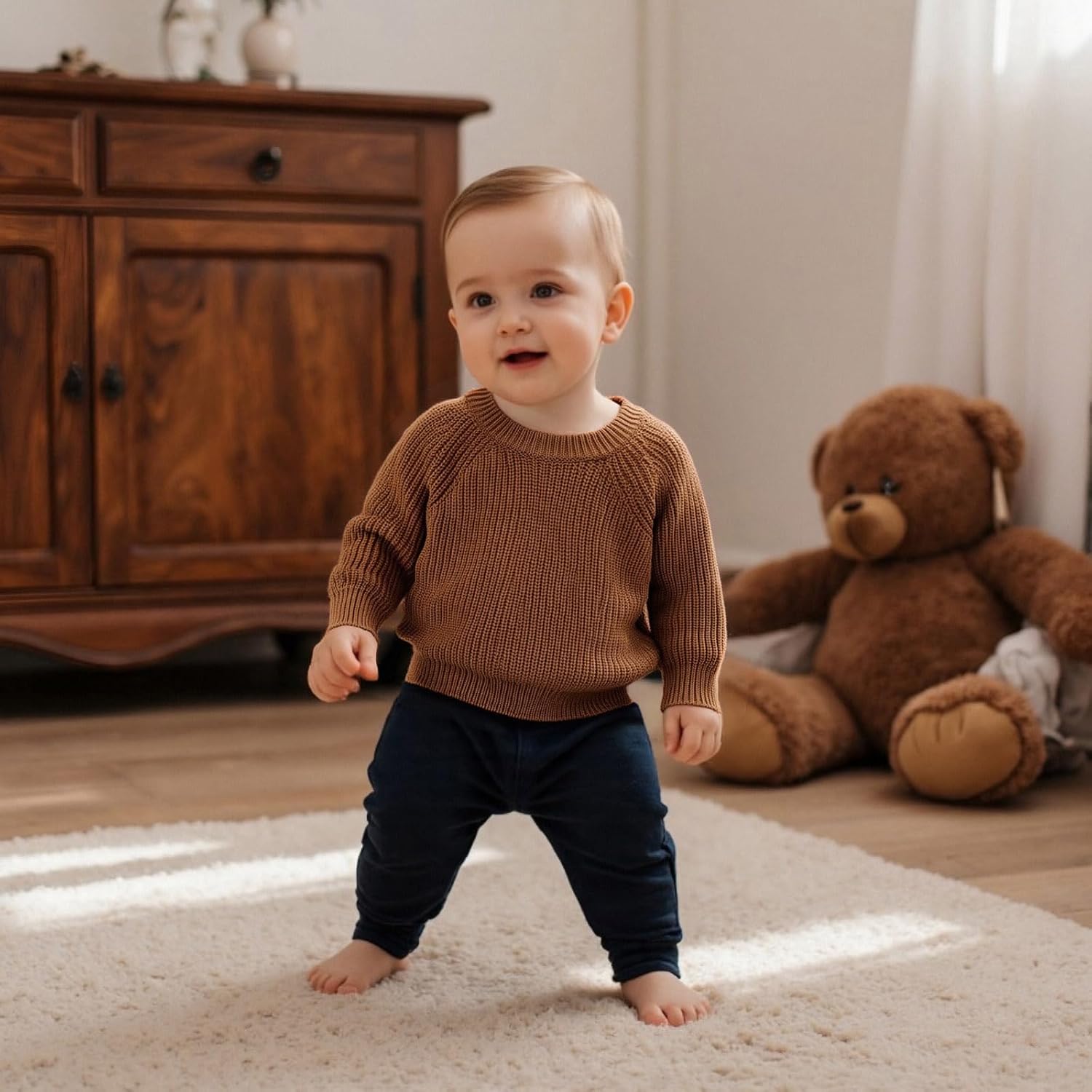 Baby Girl Boy Knit Sweater Chunky Knitted Crew Neck Pullover Sweatshirt Knitwear Toddler Fall Winter Clothes