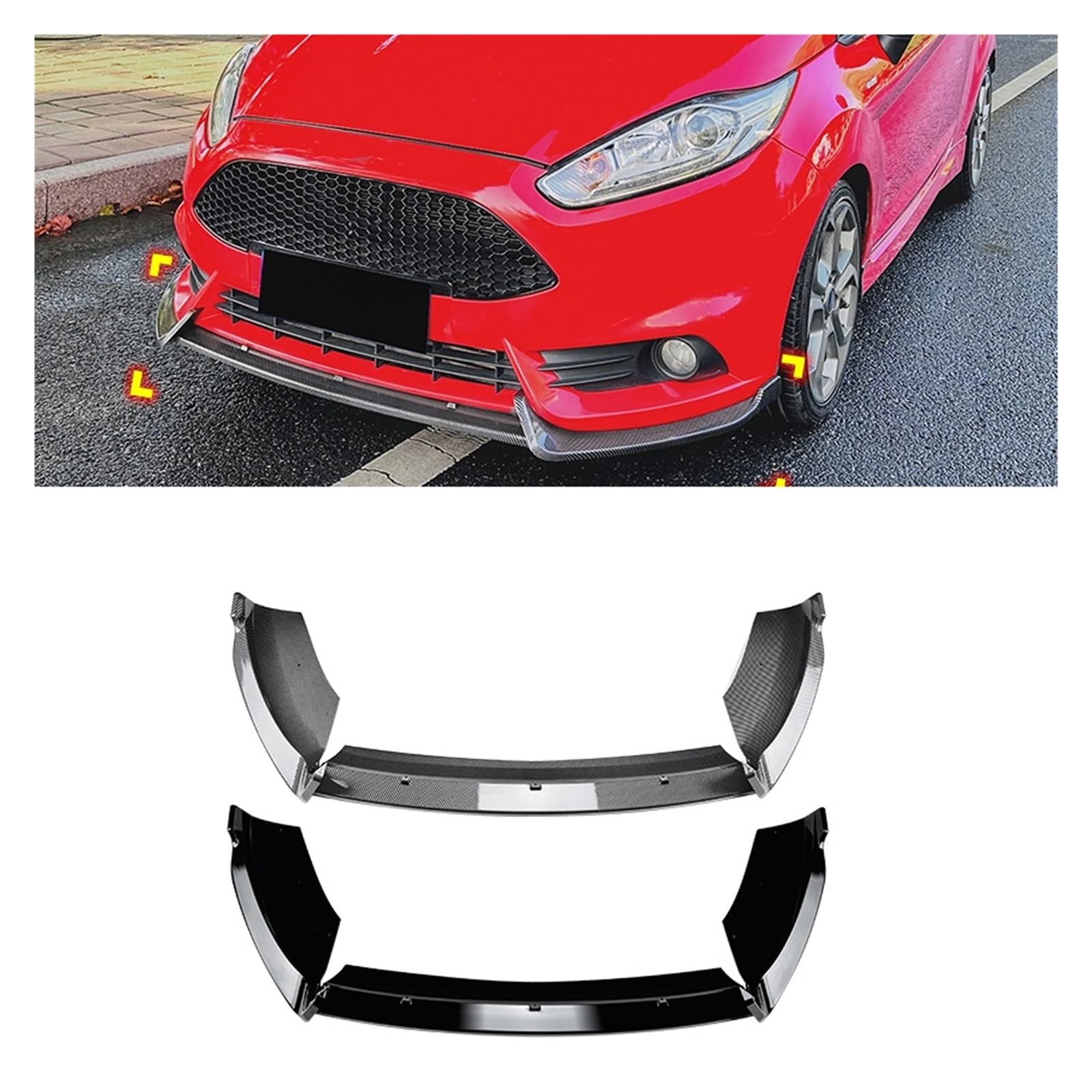 MCSTYEWR Przedni zderzak samochodowy kompatybilny z Fordem Fiesta ST MK6 2012-2017, spoiler, osłona na, zestaw karoserii, akcesoria samochodowe, części zewnętrzne(Carbon Look)
