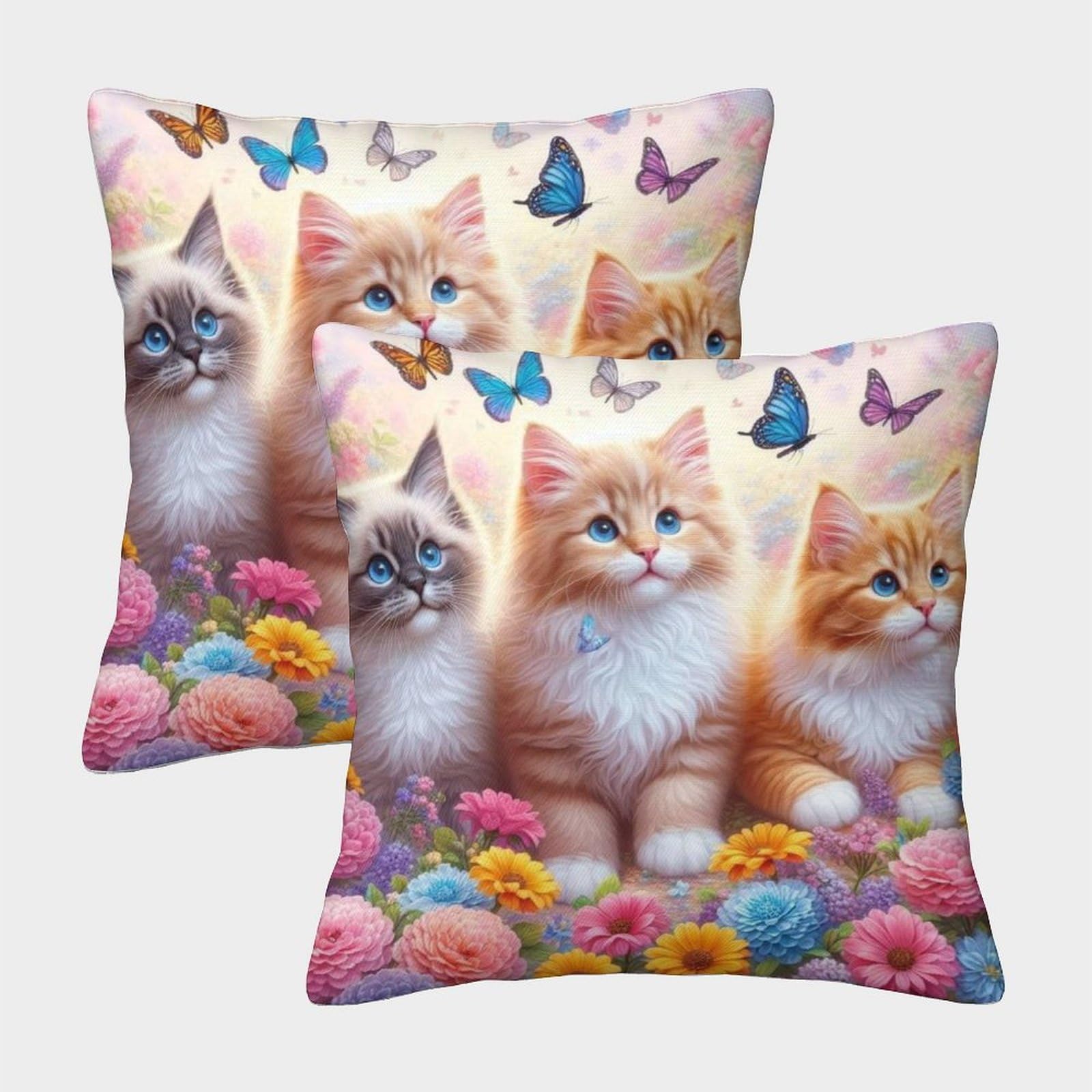 PHQAZWSXE Cat Pillow Cases Set of 2 Cozy Pillowcase Animal Cushion Cover Polyester Decor Couch Living Room 45x45cm