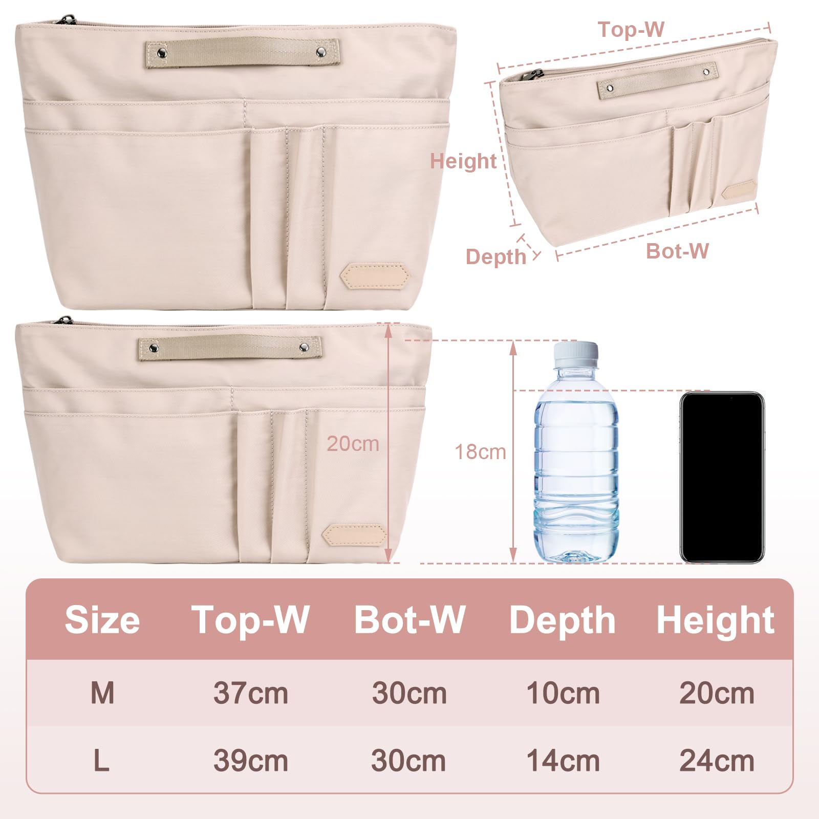 GADITIEK Organisateur Sac à Main Polyester avec Fermeture Multi Poches pour Longchamp Sac Pliage Femmes Beige L