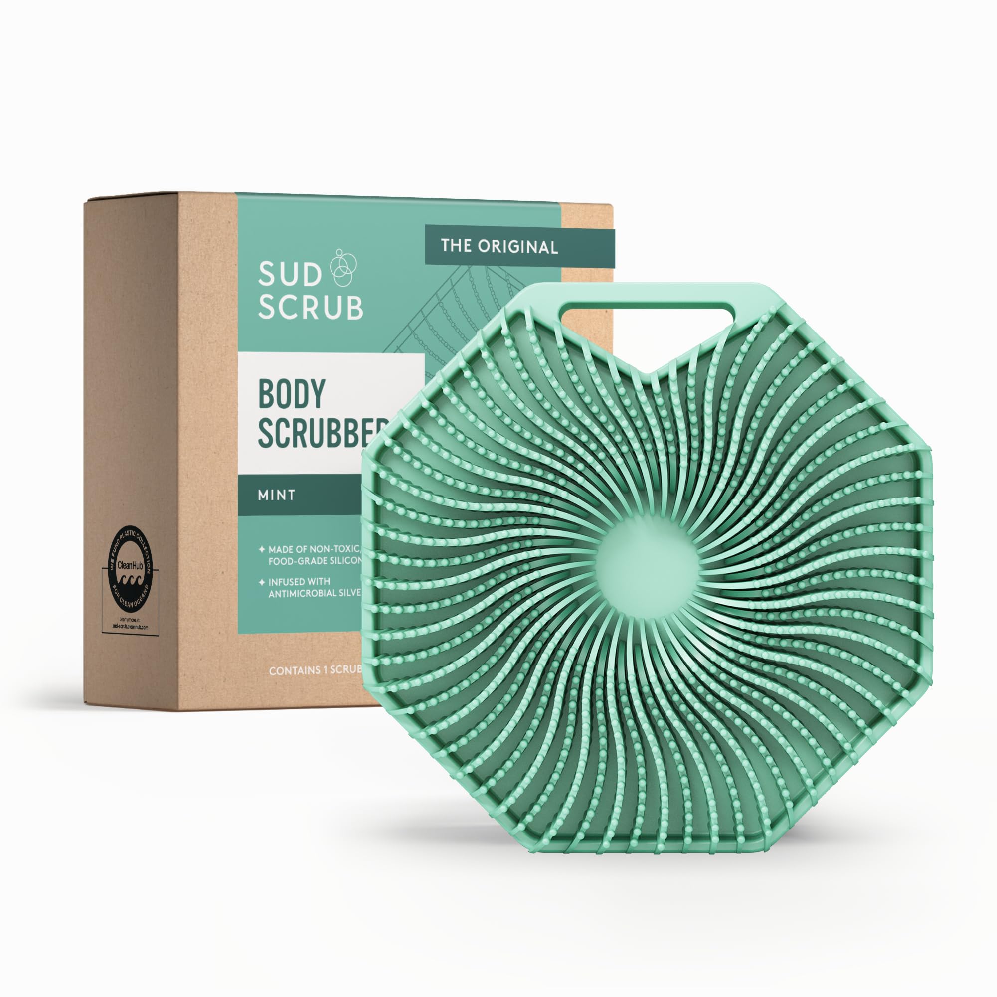 Antimicrobial Silicone Body Scrubber, Exfoliating Body Scrubber for Sensitive Skin, Eco Friendly Shower Scrubber for Body, Silicone Body Brush for Showering, Mint