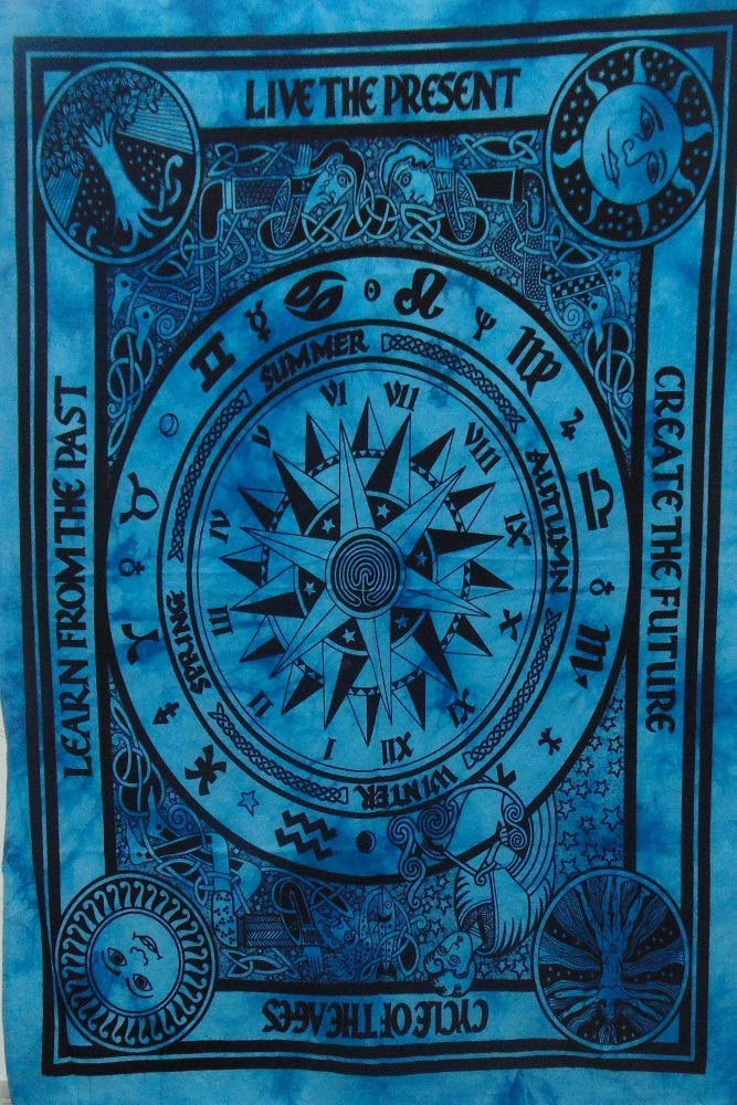 AVA Collections CELTIC CYCLE OF AGES Indian Cotton Blue Tie dye Wall Hanging Tapestry Decoration Bohemian Tapestry Yoga Mat 40 x 30 inches (Blue