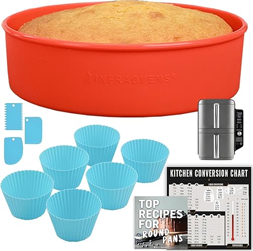Miniatura 13 de INFRAOVENS Moldes redondos de silicona para pasteles y cupcakes – Moldes antiadherentes para hornear con tabla de conversión de cocina y folleto de