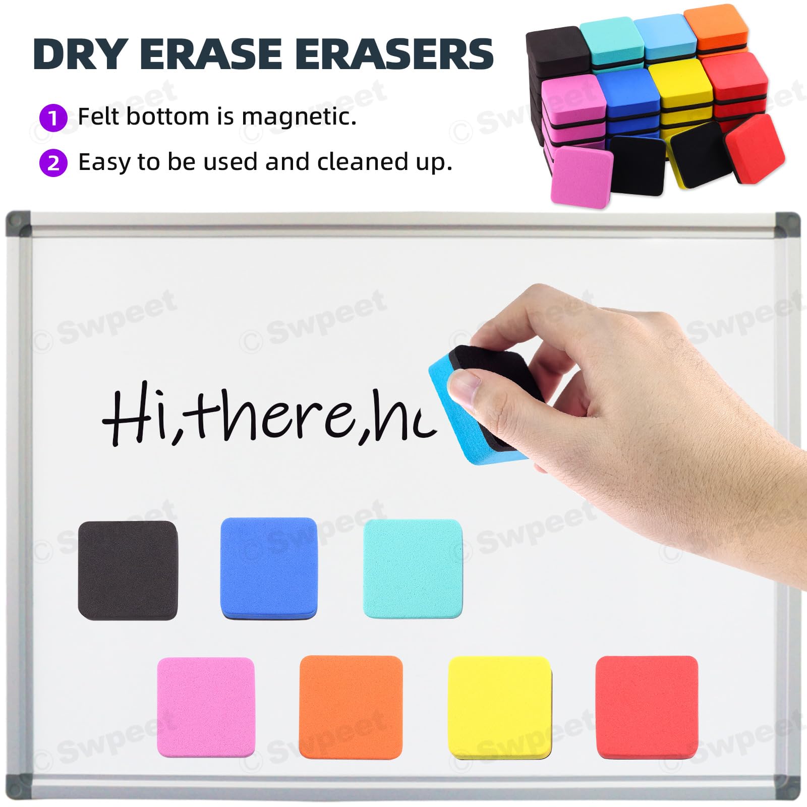 VILLCASE 4 Stuks Stofreinigende spons whiteboard gum magnetisch whiteboard gummen whiteboard eraser Schoolbordgumreiniger magnetische spons herbruikbare chenille gummen kantooraccessoires