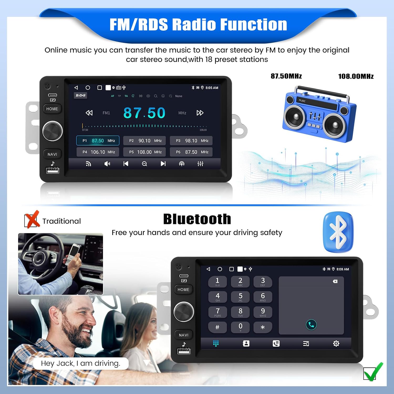 [2+64G] Car Stereo Radio for Chevy Chevrolet Silverado SSR Tahoe 2003-2006 Impala Tahoe GMC Sierra Yukon Hummer H2 with Wireless Carplay,7” Android Car Radio with BT FM/RDS EQ 5GWiFi GPS SWC Plug&Play