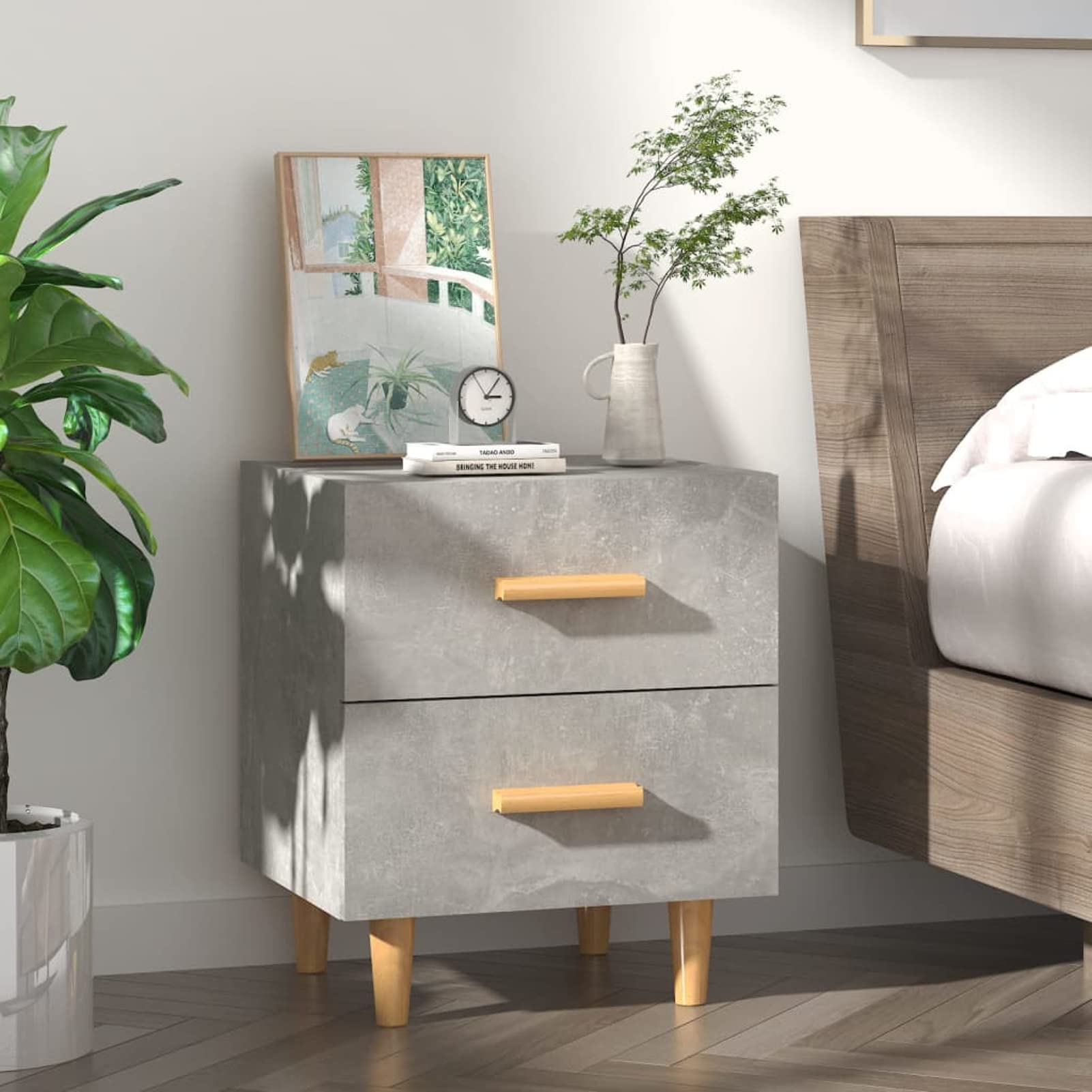Table de Chevet Gris béton 40x35x47,5 cm pour chambre moderne