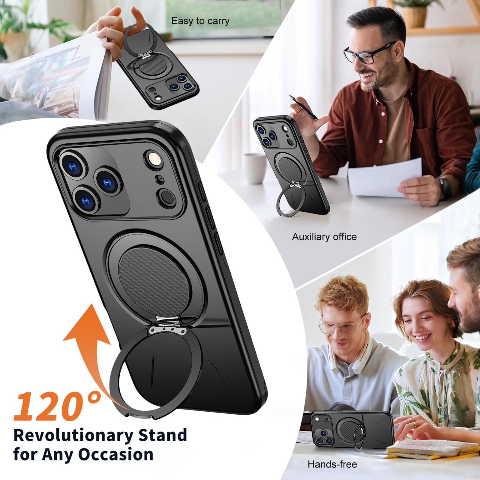 Magnetisch Hülle für iPhone 17 Pro Max/17 Pro/17 Air/17, Militär Stoßfeste rutschfeste Schutzhülle mit Drehbarer Ringhalter Handyhülle,Schwarz,17 Air