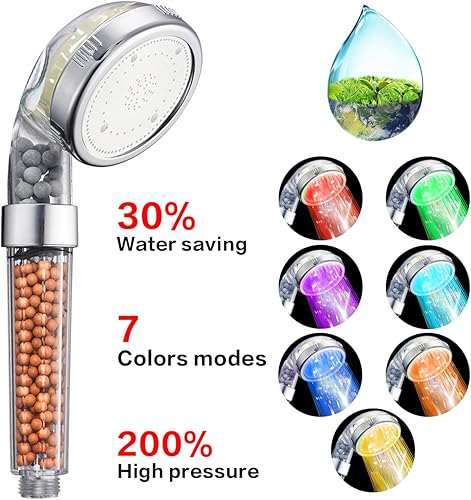 Miniatura 2 de NOSAME - Cabezal led para ducha, con filtro de agua de alta presión y ahorro de agua, 7 colores que cambian automáticamente sin necesidad de
